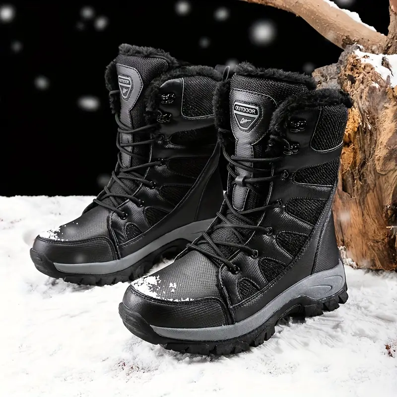 Herren-Schneestiefel mit mittlerer Wade, Thermo-Winterschuhe, winddichte Wanderstiefel mit flauschigem Futter 