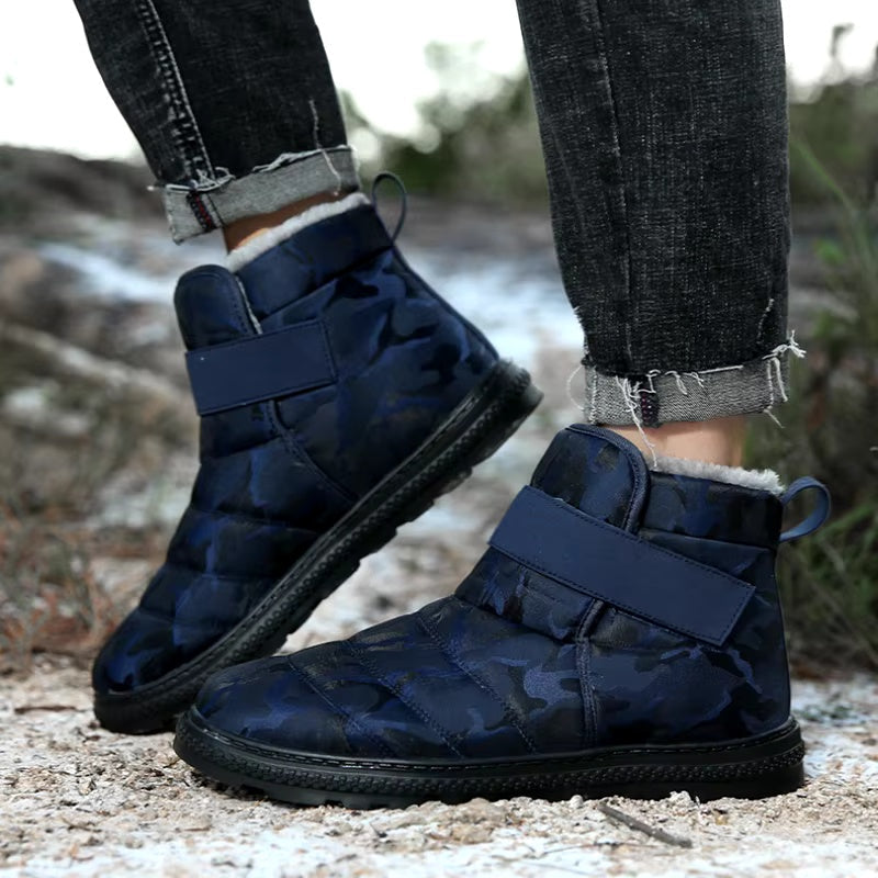 (Zeitlich begrenztes 70% Rabatt-Event) Herren Winter 2024 Neue warme wasserdichte rutschfeste durchstichfeste Slip-On-Schneestiefel mit Klettverschluss Knöchelstütze Orthopädische Baumwollschuhe mit breiter Zehen- und Fußgewölbestütze 