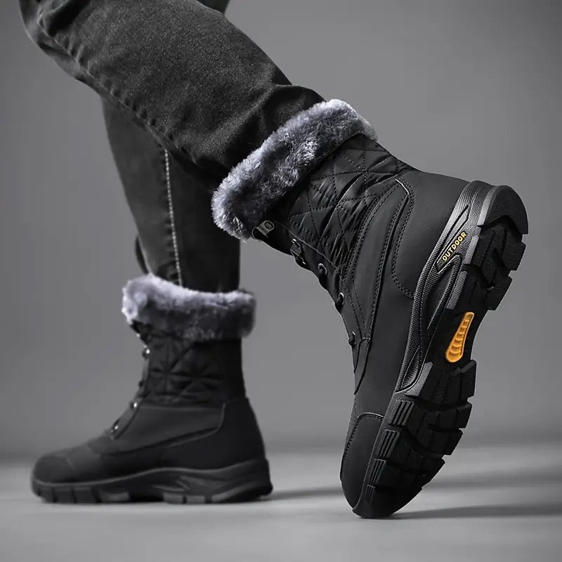 (Zeitlich begrenzter Verkauf, 49 % Rabatt) Herren-Winterstiefel mit warmem, dickem Leder und Plateausohle, pelzgefüttert, wasserdicht, rutschfest, verschleißfest 