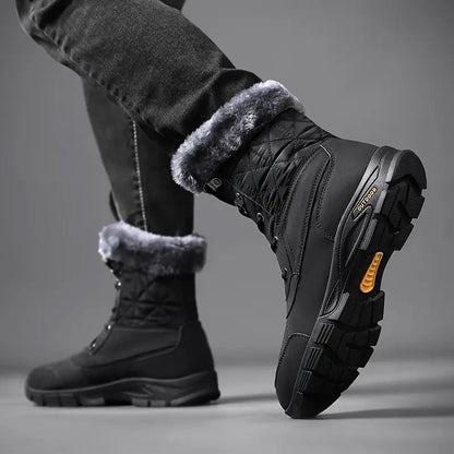 (Zeitlich begrenzter Verkauf, 49 % Rabatt) Herren-Winterstiefel mit warmem, dickem Leder und Plateausohle, pelzgefüttert, wasserdicht, rutschfest, verschleißfest 