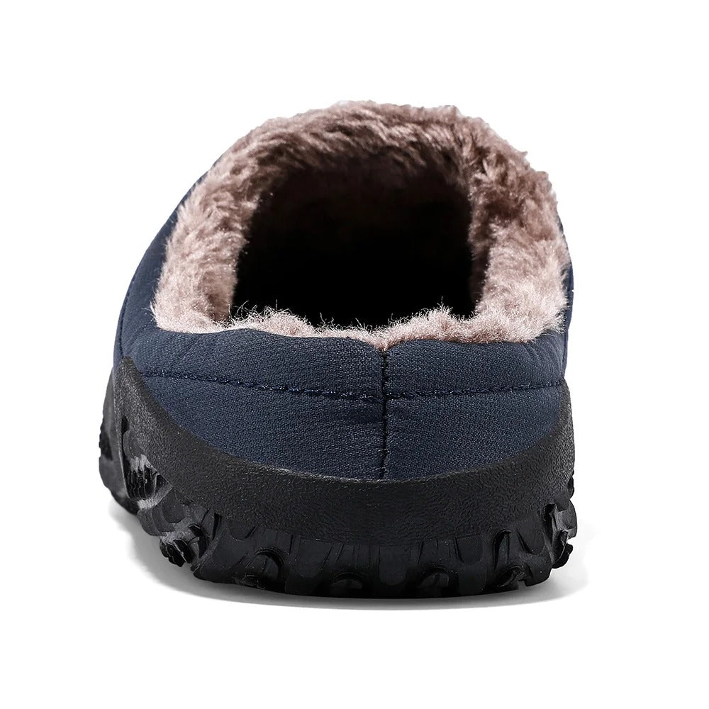 (Vente à durée limitée -49 % de réduction) Pantoufles pour hommes, chaussures d'hiver chaudes en peluche, semelles épaisses, pantoufles en cuir imperméables, chaussures en coton 