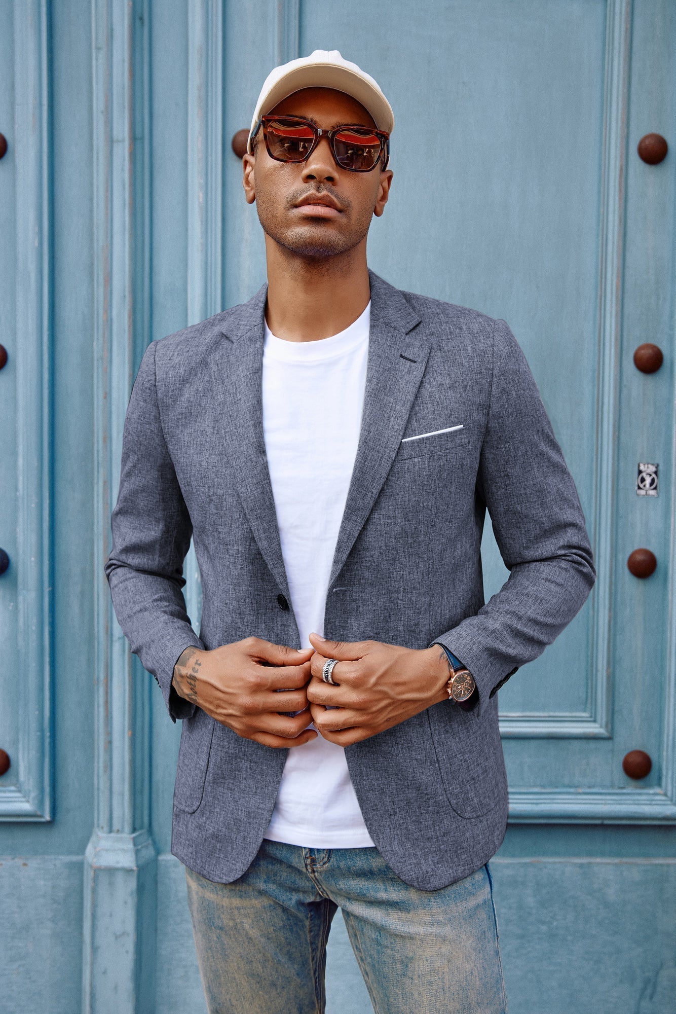 Blazer de sport décontracté pour homme, veste d'affaires légère à deux boutons 