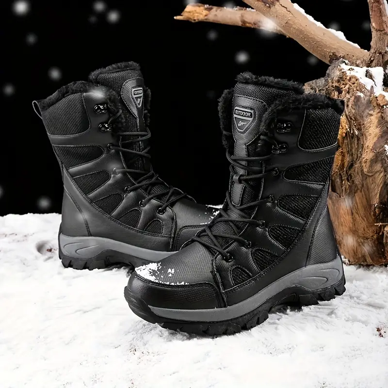 Herren-Schneestiefel mit mittlerer Wade, Thermo-Winterschuhe, winddichte Wanderstiefel mit flauschigem Futter 
