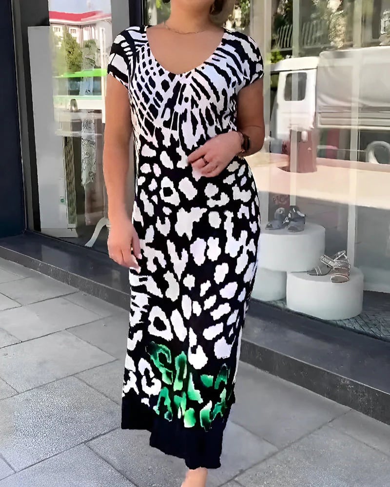 Lässiges bedrucktes Kurzarmkleid