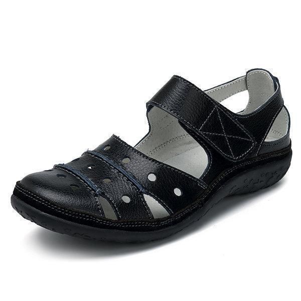 Flache Ledersandalen mit Hohlhaken für Damen 