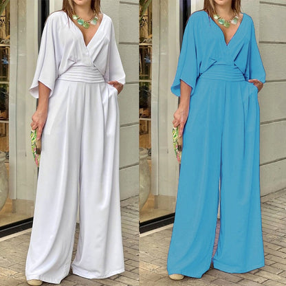 Spring Summer Street Clothing Women Jumpsuit Casual Short-sleeved Loose Jumpsuit Women Clothing.