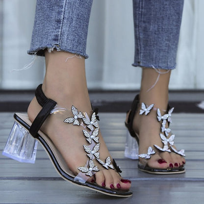 🔥Letzter-Tag-Aktion: 50 % Rabatt – Damen-Sandalen mit Schmetterlings-Strass und Blockabsatz 