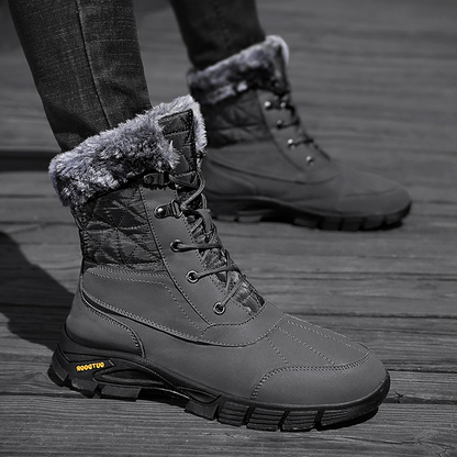 (Zeitlich begrenzter Verkauf, 49 % Rabatt) Herren-Winterstiefel mit warmem, dickem Leder und Plateausohle, pelzgefüttert, wasserdicht, rutschfest, verschleißfest 