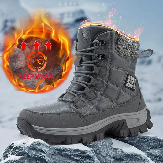 (⏰Remise à durée limitée 49 % de réduction) Bottes de neige épaisses et chaudes pour hommes, bottes en cuir antidérapantes à bout large et doublées de fourrure, bottes de randonnée d'hiver imperméables 