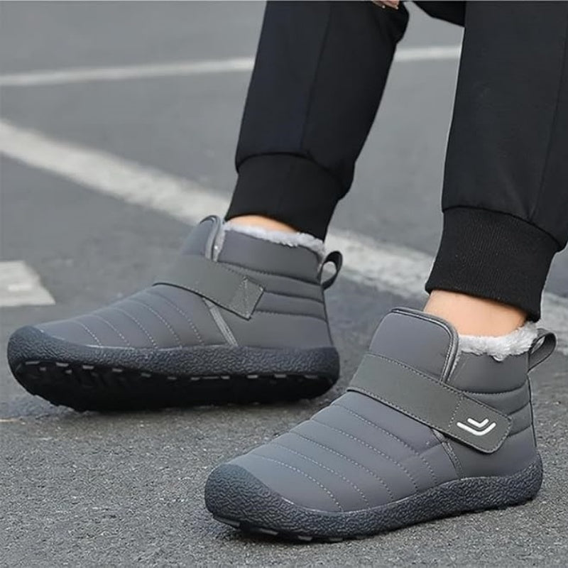 (Zeitlich begrenzte Aktion mit 49 % Rabatt) Warme, wasserdichte, rutschfeste Baumwollschuhe für Herren im Winter mit Klettverschluss, breite Zehenpartie, orthopädische Fußgewölbeunterstützung, Slip-on-Baumwollschuhe 