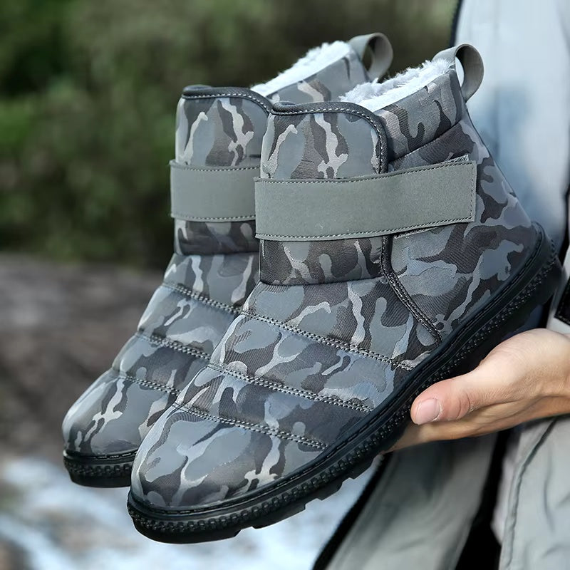 (Zeitlich begrenztes 70% Rabatt-Event) Herren Winter 2024 Neue warme wasserdichte rutschfeste durchstichfeste Slip-On-Schneestiefel mit Klettverschluss Knöchelstütze Orthopädische Baumwollschuhe mit breiter Zehen- und Fußgewölbestütze 