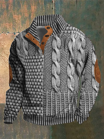 Lässiges Retro-Sweatshirt aus Kaschmir mit Stehkragen und Knöpfen für Herren 