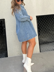 New Washed Denim Puff Sleeve Dress (Buy 2 Free Shipping)
