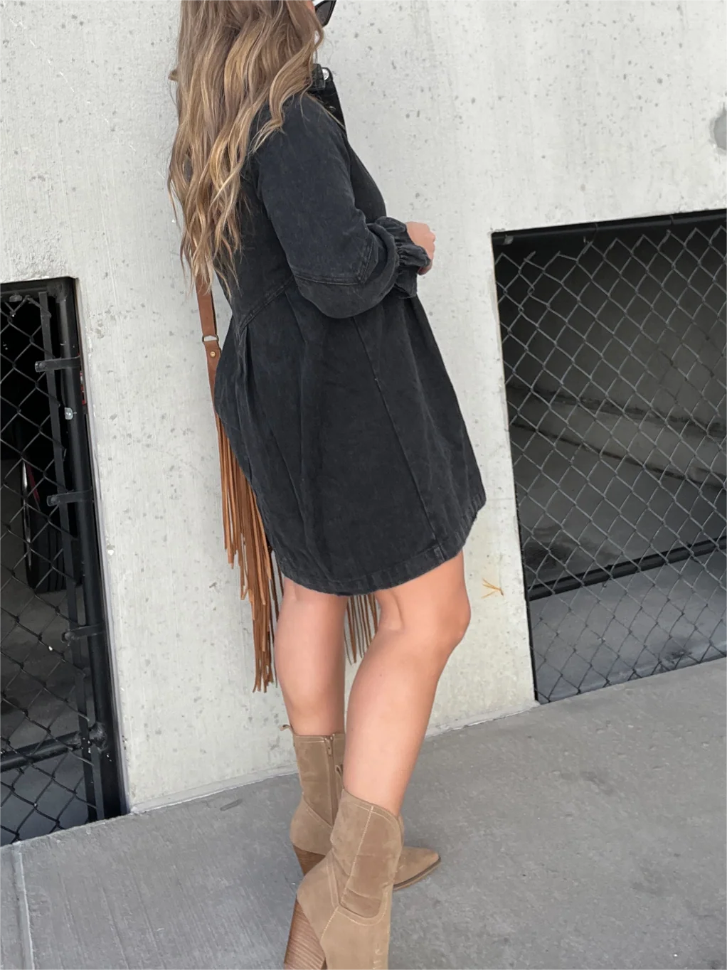 Denim-Kleid mit Knopfleiste und Ballonärmeln (2 Stück kaufen, kostenloser Versand)